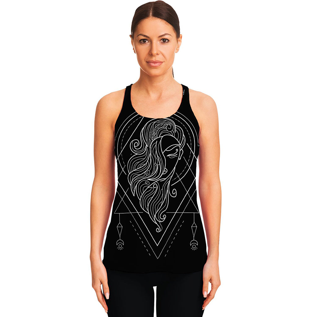 Black And White Virgo Sign Print Women's Racerback Tank Top