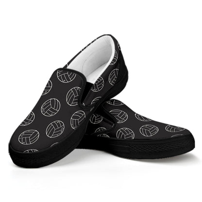 Black And White Volleyball Pattern Print Black Slip On Shoes