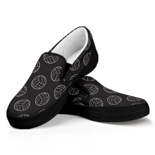 Black And White Volleyball Pattern Print Black Slip On Shoes