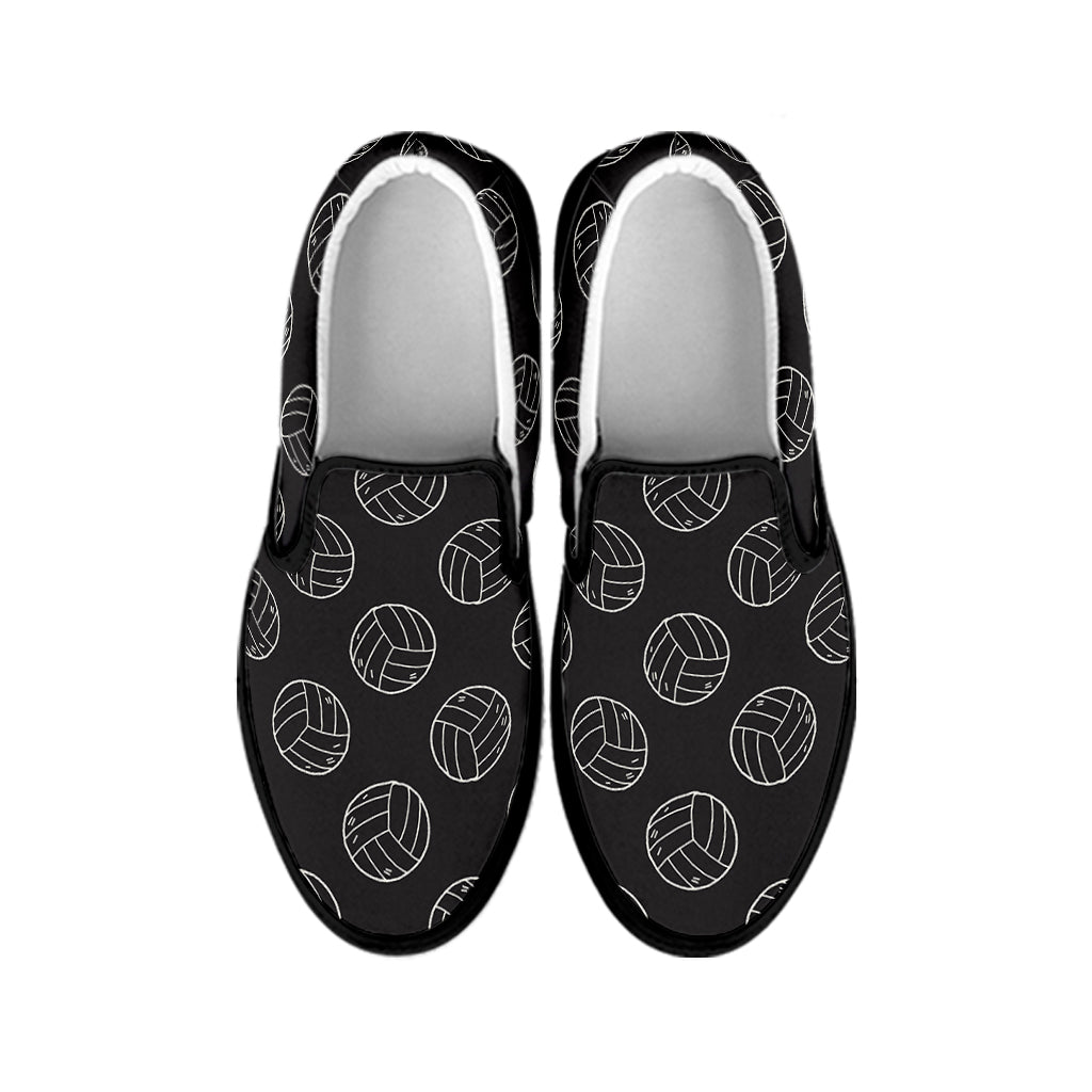 Black And White Volleyball Pattern Print Black Slip On Shoes