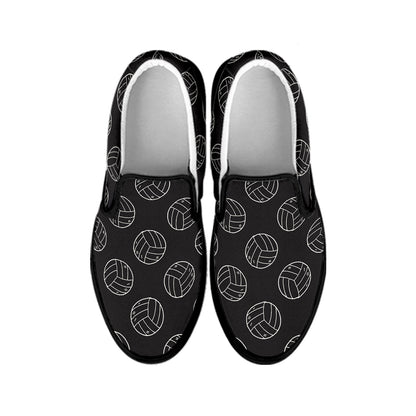 Black And White Volleyball Pattern Print Black Slip On Shoes