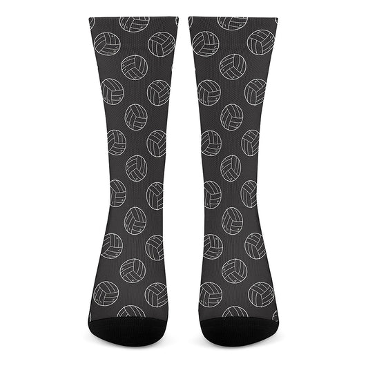 Black And White Volleyball Pattern Print Crew Socks