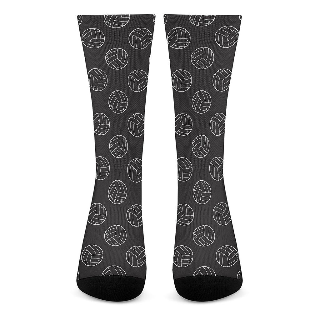 Black And White Volleyball Pattern Print Crew Socks