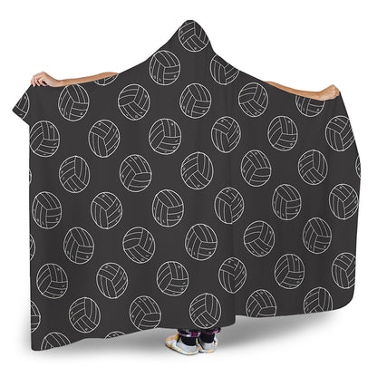 Black And White Volleyball Pattern Print Hooded Blanket