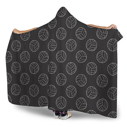 Black And White Volleyball Pattern Print Hooded Blanket