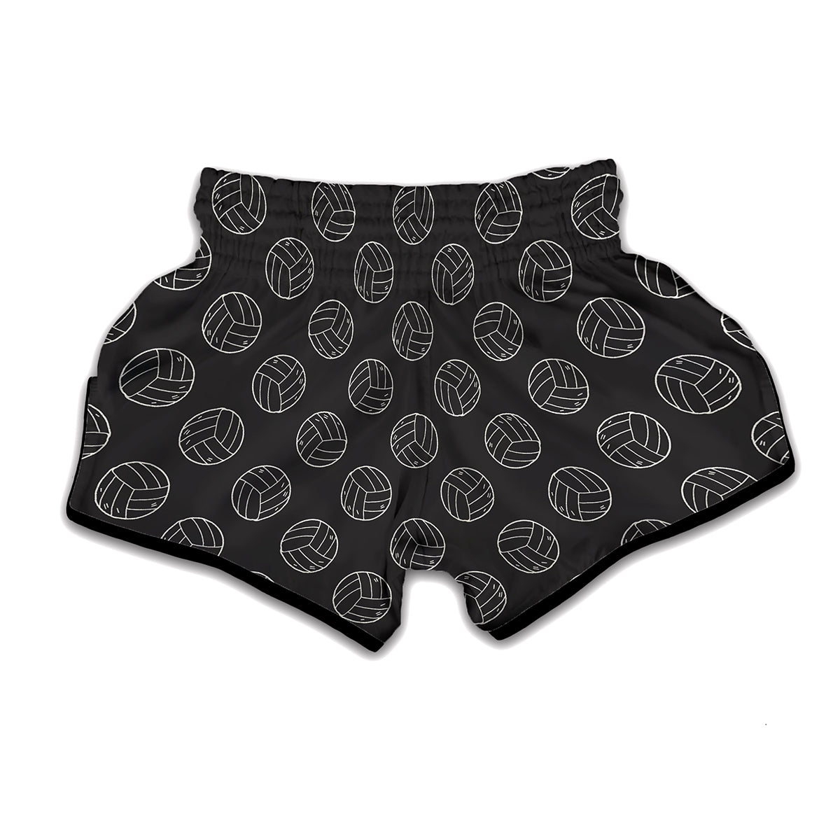 Black And White Volleyball Pattern Print Muay Thai Boxing Shorts