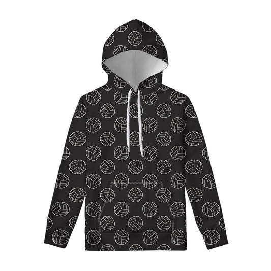 Black And White Volleyball Pattern Print Pullover Hoodie
