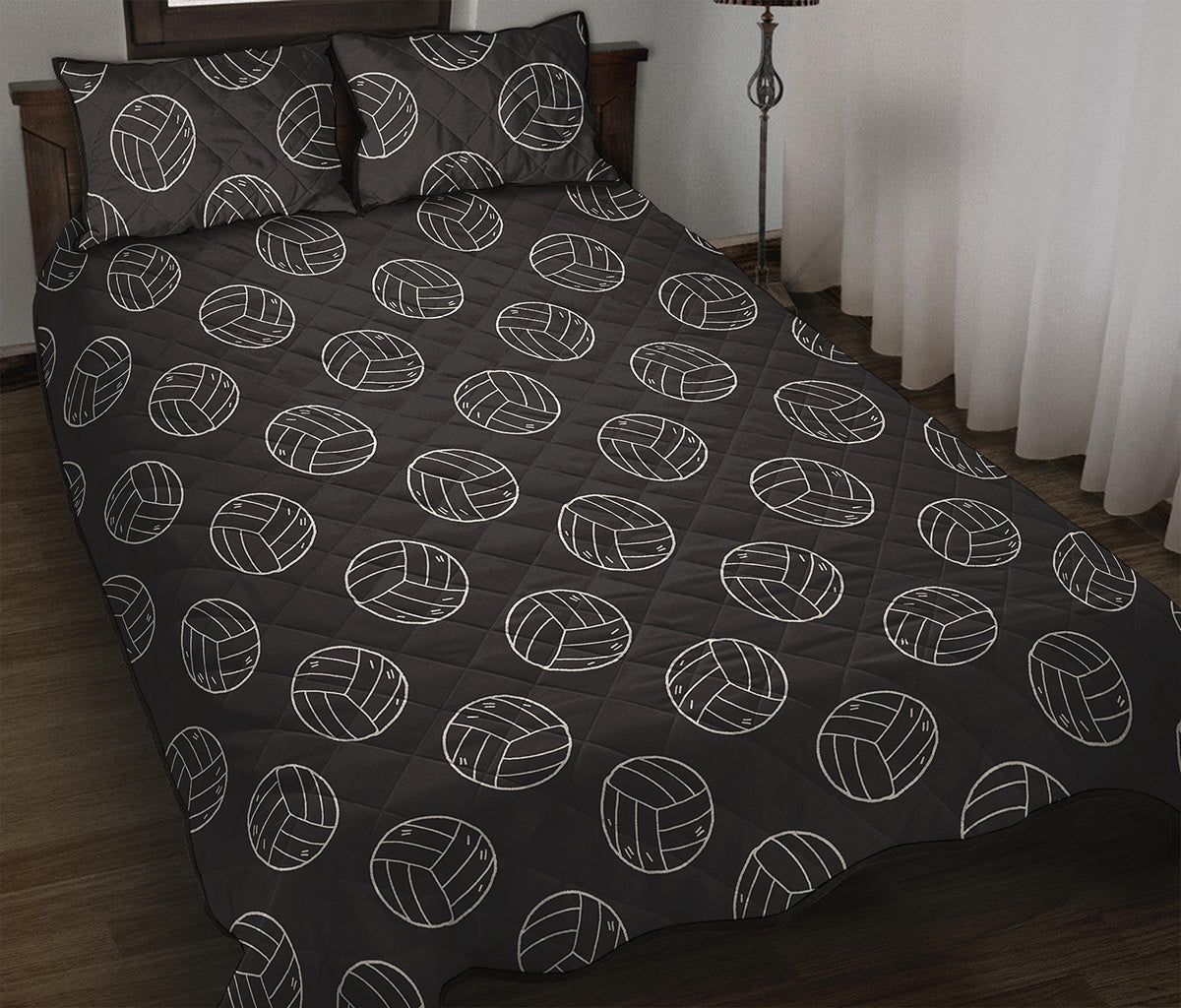 Black And White Volleyball Pattern Print Quilt Bed Set