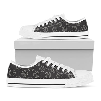 Black And White Volleyball Pattern Print White Low Top Shoes