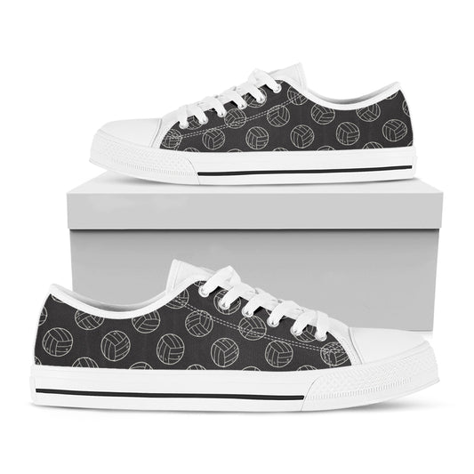 Black And White Volleyball Pattern Print White Low Top Shoes