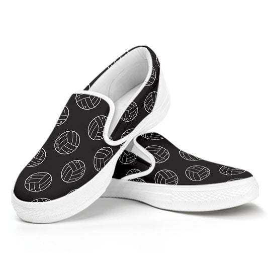 Black And White Volleyball Pattern Print White Slip On Shoes