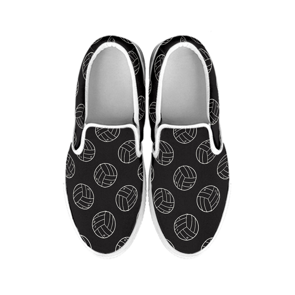 Black And White Volleyball Pattern Print White Slip On Shoes