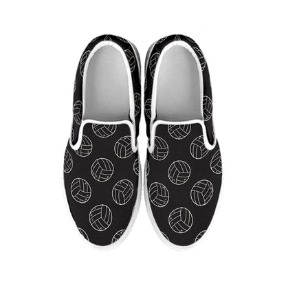 Black And White Volleyball Pattern Print White Slip On Shoes