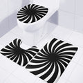 Black And White Vortex Swirl Print 3 Piece Bath Mat Set