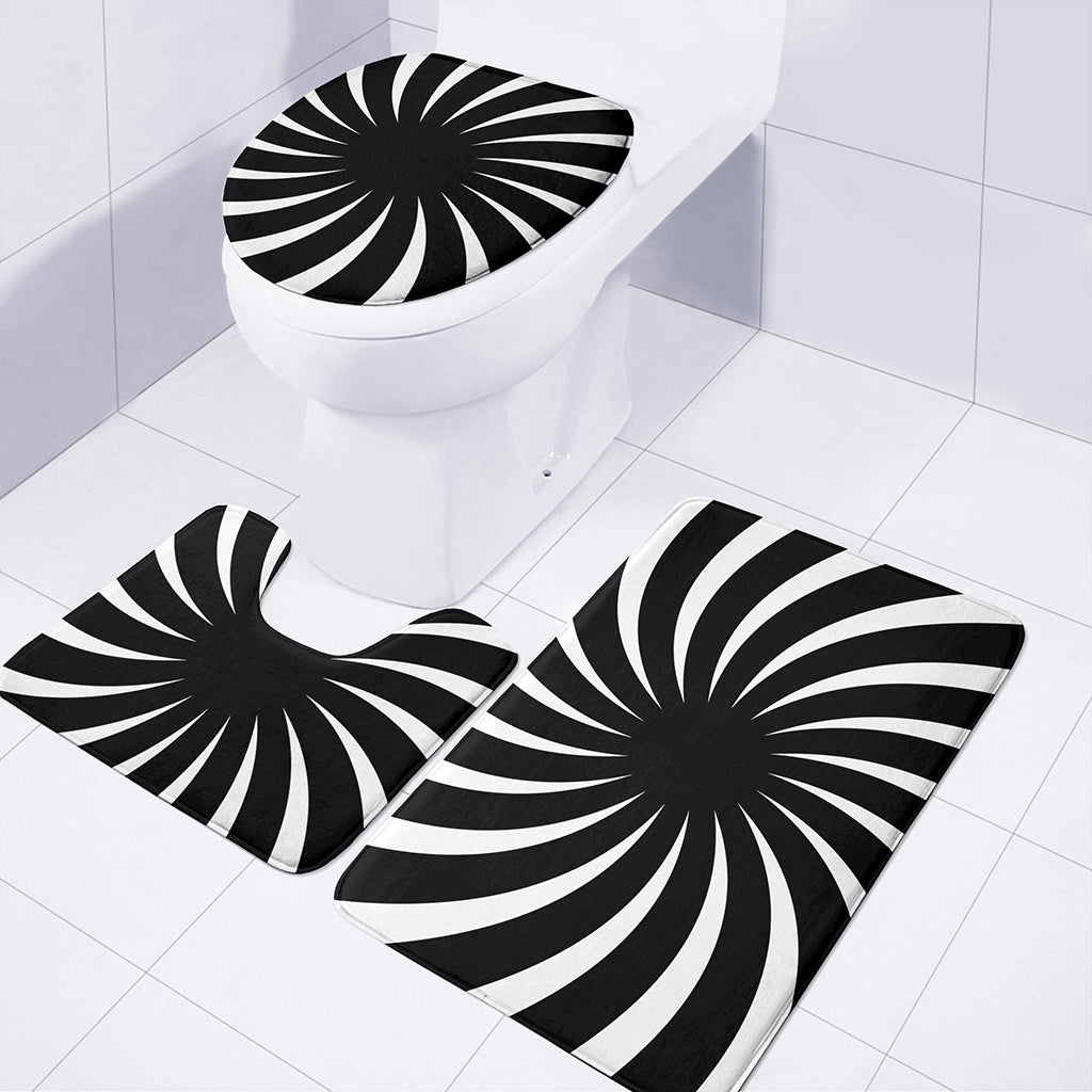 Black And White Vortex Swirl Print 3 Piece Bath Mat Set