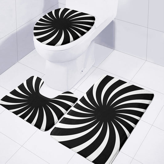 Black And White Vortex Swirl Print 3 Piece Bath Mat Set