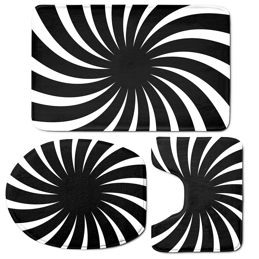 Black And White Vortex Swirl Print 3 Piece Bath Mat Set