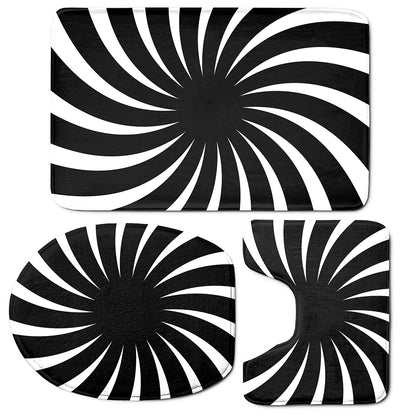 Black And White Vortex Swirl Print 3 Piece Bath Mat Set