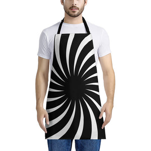 Black And White Vortex Swirl Print Apron