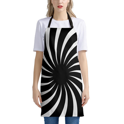 Black And White Vortex Swirl Print Apron