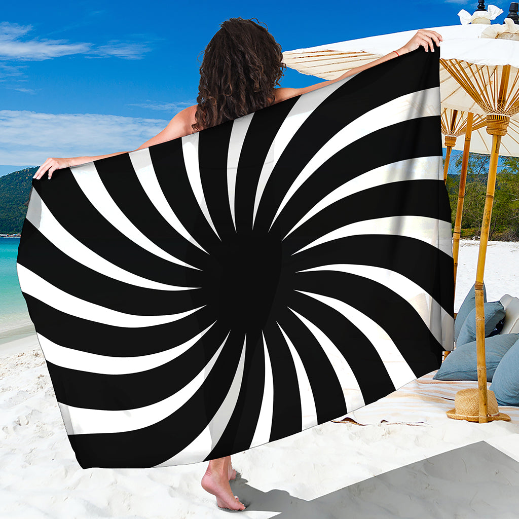 Black And White Vortex Swirl Print Beach Sarong Wrap