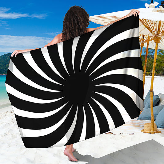 Black And White Vortex Swirl Print Beach Sarong Wrap