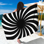 Black And White Vortex Swirl Print Beach Sarong Wrap