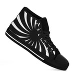 Black And White Vortex Swirl Print Black High Top Shoes