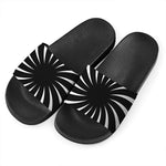 Black And White Vortex Swirl Print Black Slide Sandals