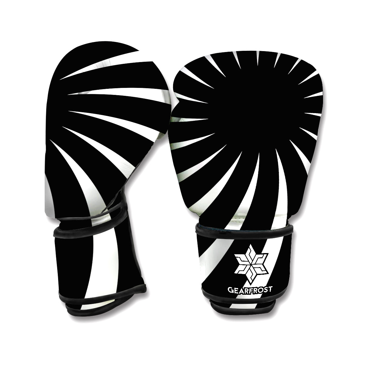 Black And White Vortex Swirl Print Boxing Gloves
