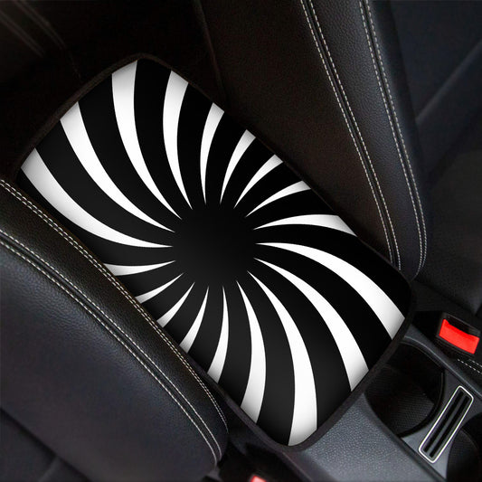 Black And White Vortex Swirl Print Car Center Console Cover