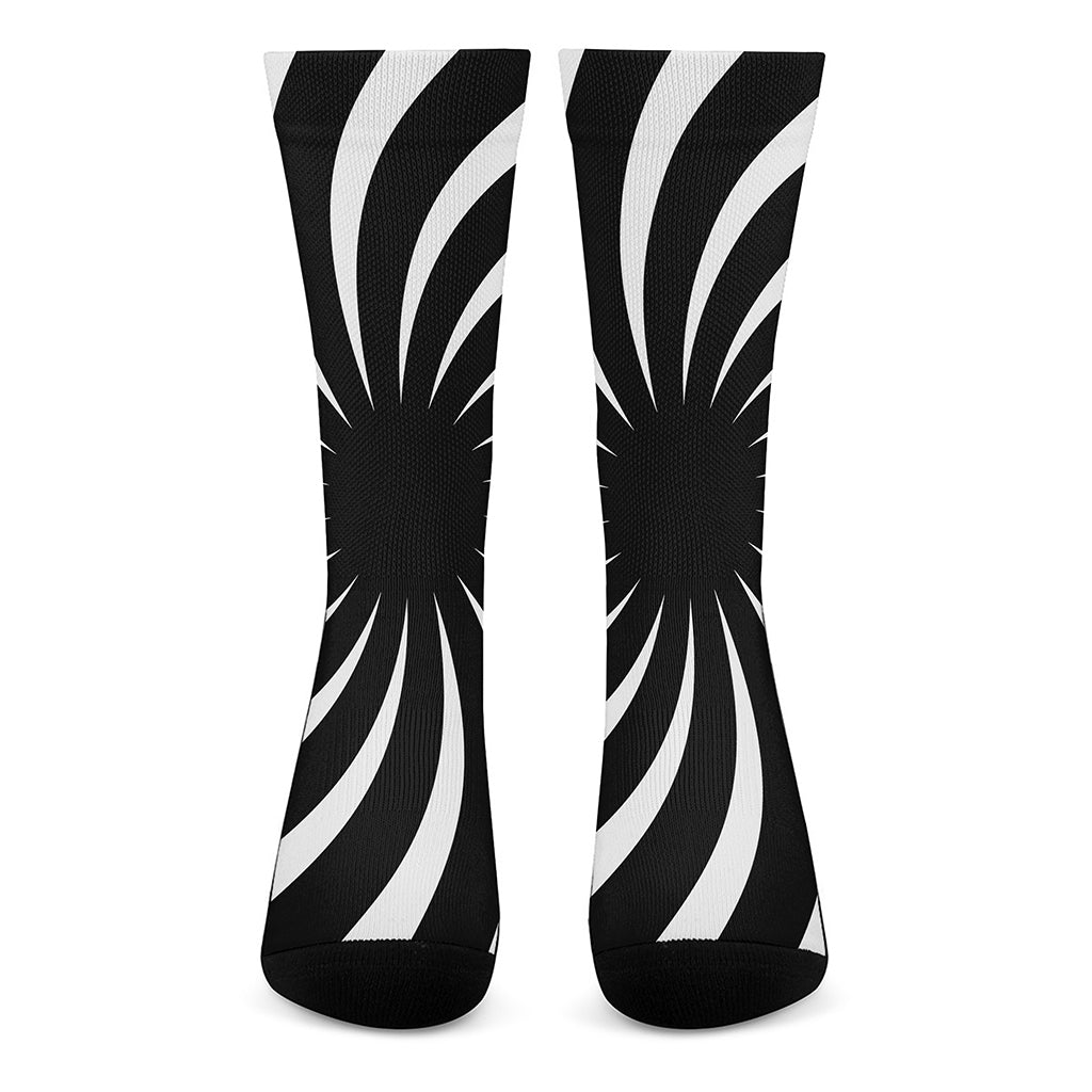 Black And White Vortex Swirl Print Crew Socks