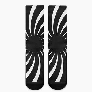 Black And White Vortex Swirl Print Crew Socks