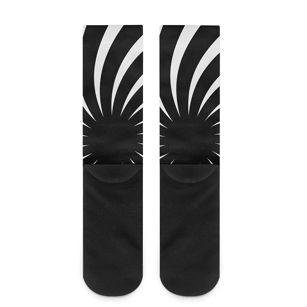 Black And White Vortex Swirl Print Crew Socks