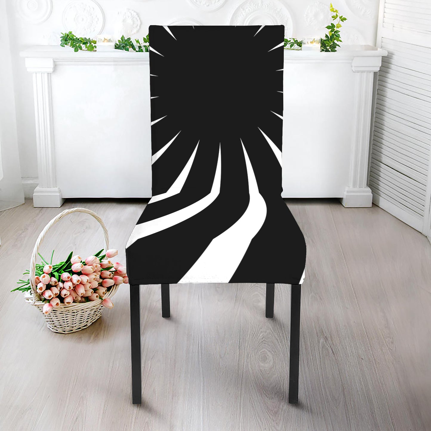Black And White Vortex Swirl Print Dining Chair Slipcover