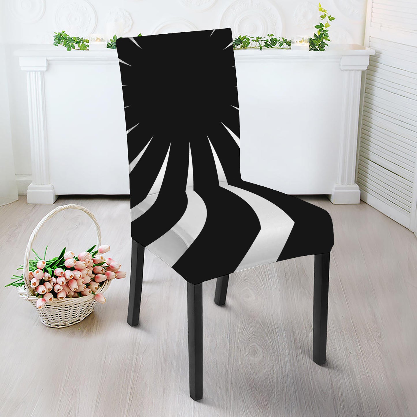Black And White Vortex Swirl Print Dining Chair Slipcover