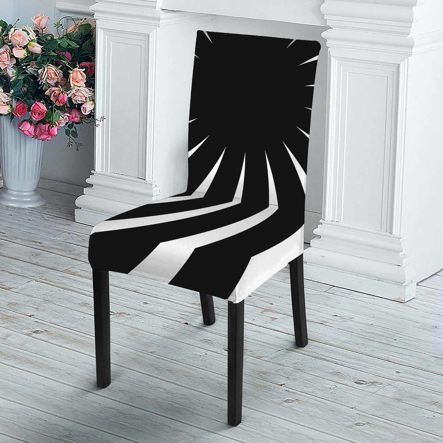 Black And White Vortex Swirl Print Dining Chair Slipcover
