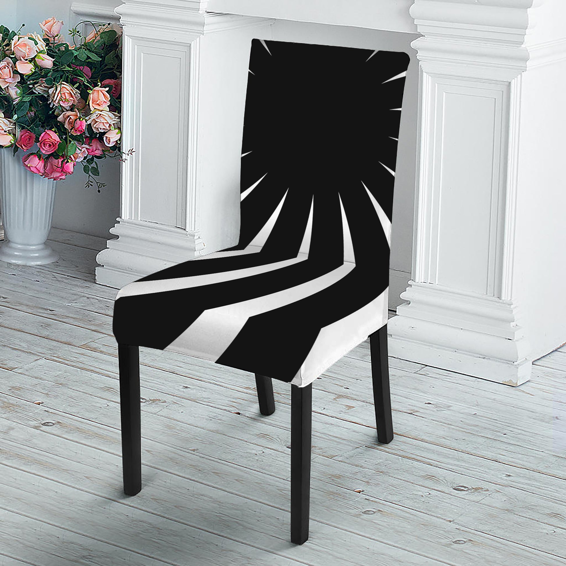 Black And White Vortex Swirl Print Dining Chair Slipcover