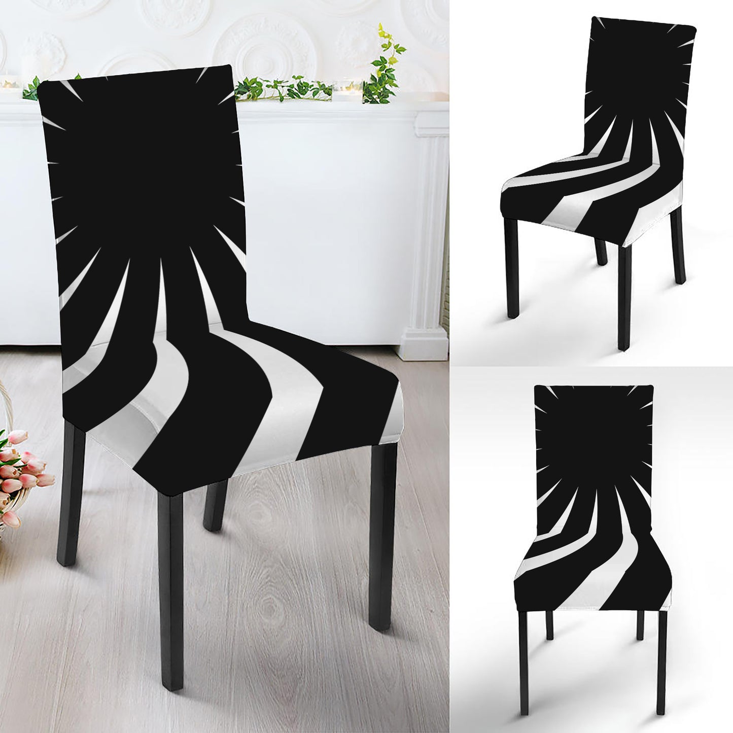 Black And White Vortex Swirl Print Dining Chair Slipcover