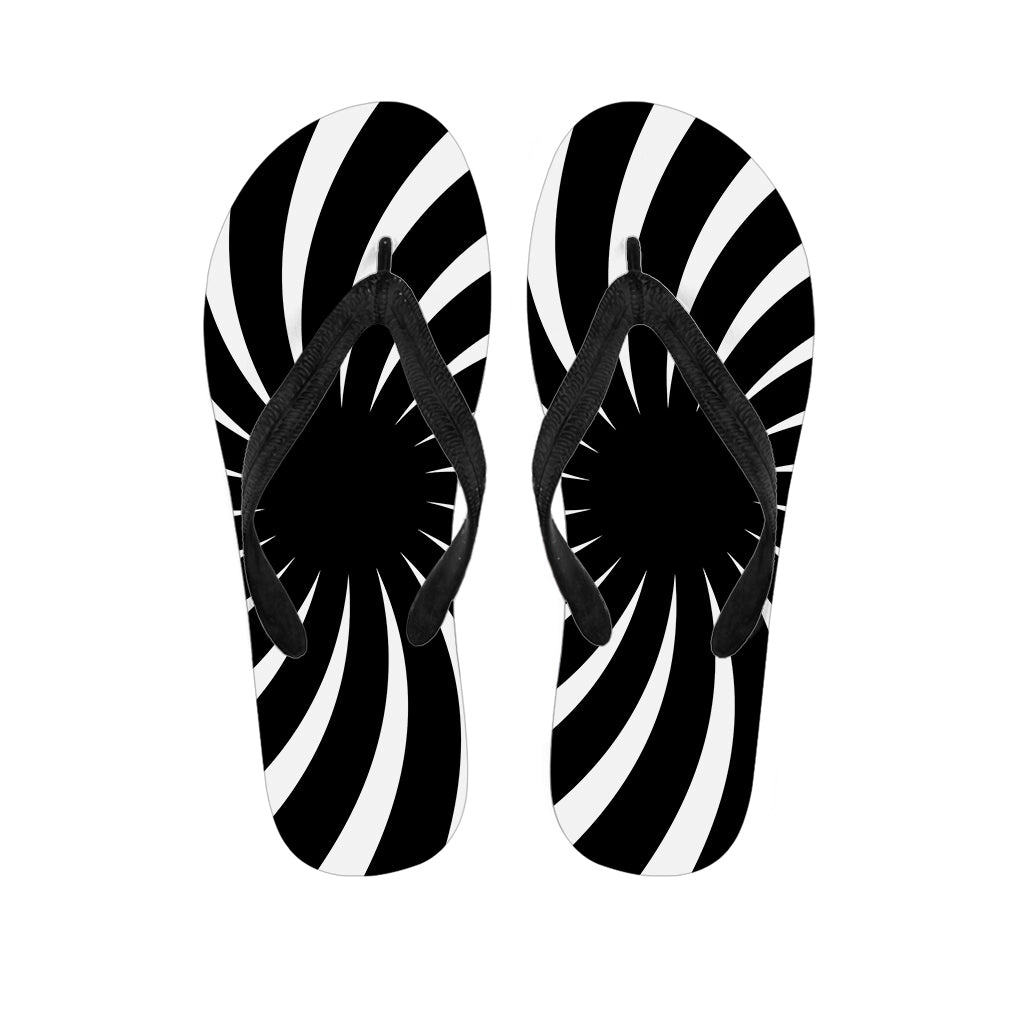 Black And White Vortex Swirl Print Flip Flops