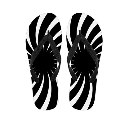 Black And White Vortex Swirl Print Flip Flops