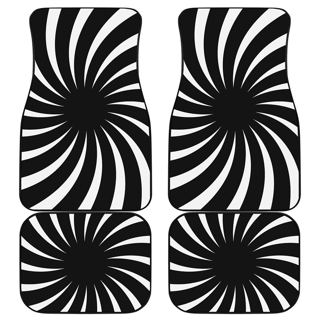 Black And White Vortex Swirl Print Front and Back Car Floor Mats