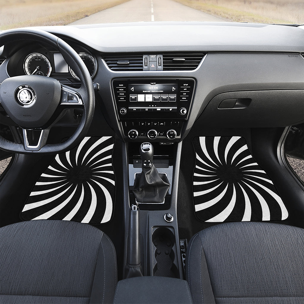 Black And White Vortex Swirl Print Front and Back Car Floor Mats
