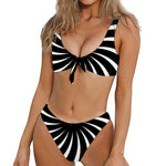 Black And White Vortex Swirl Print Front Bow Tie Bikini