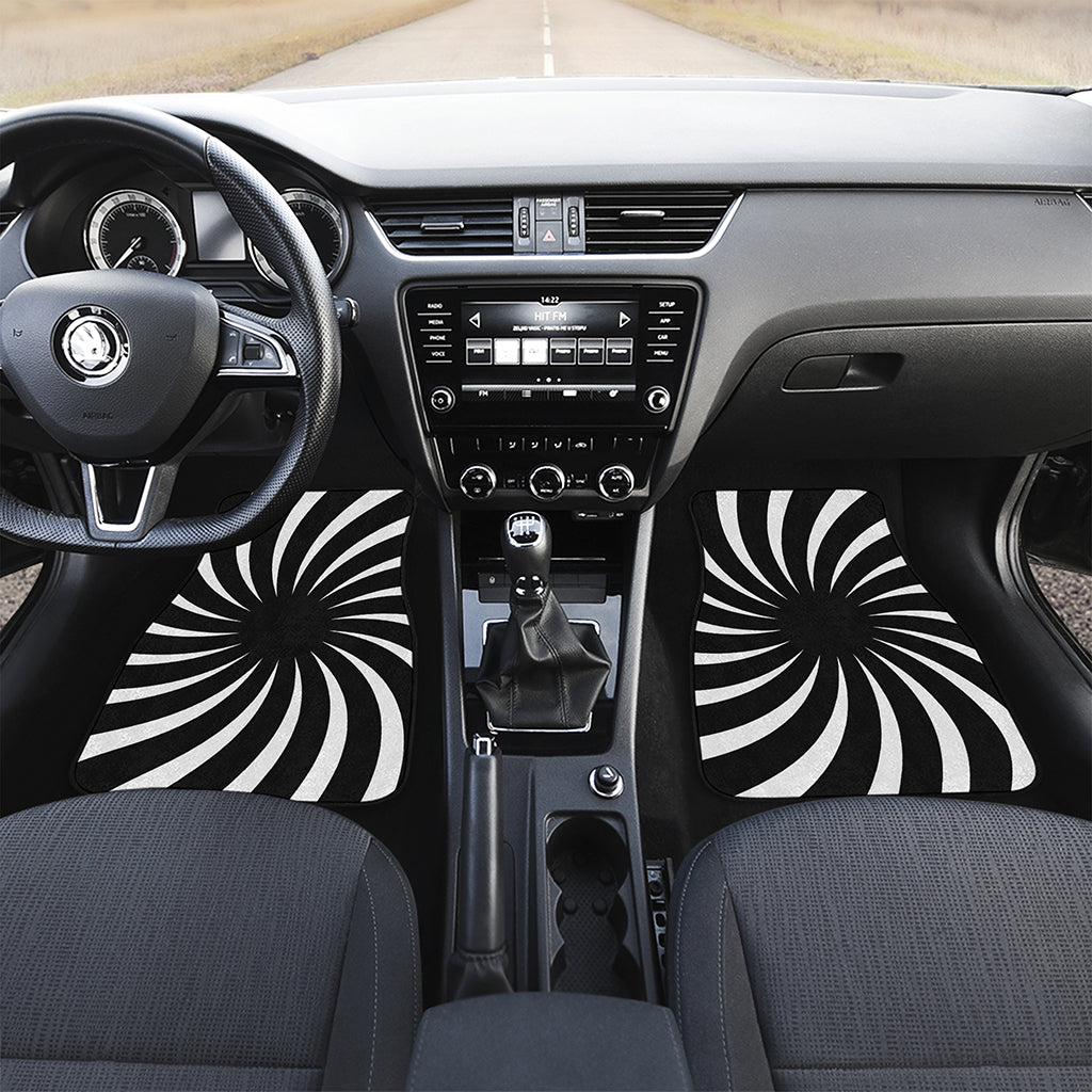 Black And White Vortex Swirl Print Front Car Floor Mats