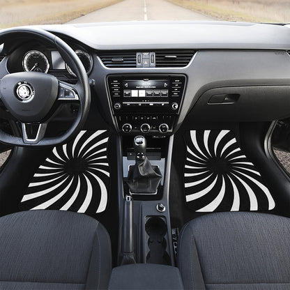 Black And White Vortex Swirl Print Front Car Floor Mats