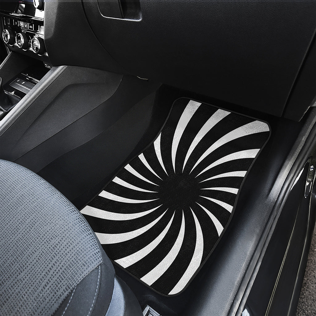 Black And White Vortex Swirl Print Front Car Floor Mats