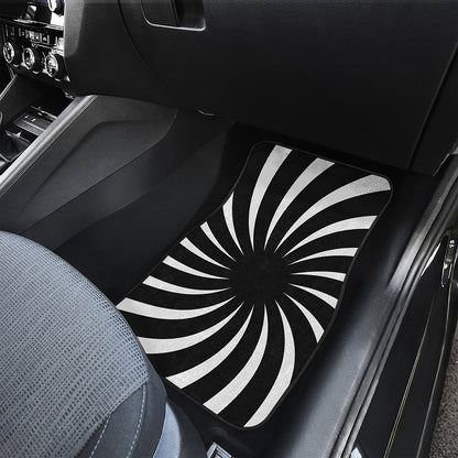Black And White Vortex Swirl Print Front Car Floor Mats