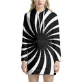Black And White Vortex Swirl Print Pullover Hoodie Dress