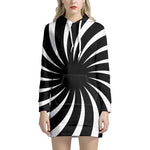 Black And White Vortex Swirl Print Hoodie Dress